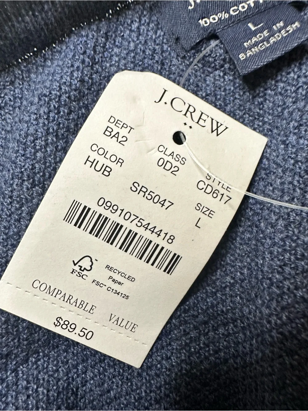 NWT J. Crew Lightweight Blue Crew Neck Sweater - Size Large